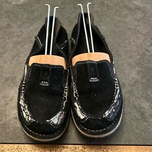 ARIAT Cruiser Black White Stitching Leather Slip On mule/Loafer 7.5B